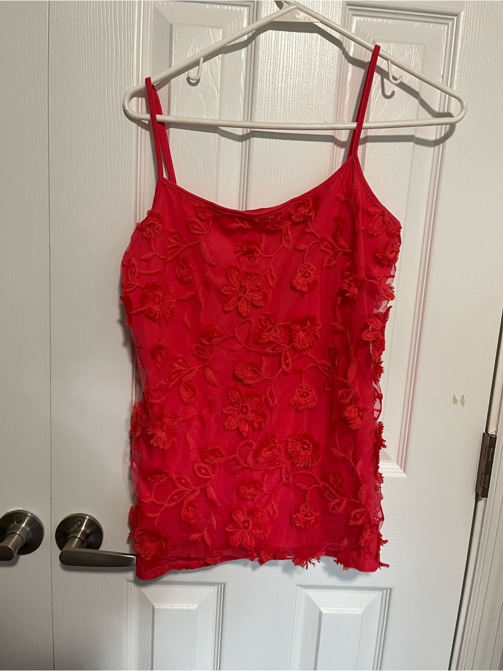 Ann Taylor Red Floral Embroidered Spaghetti Strap Camisole